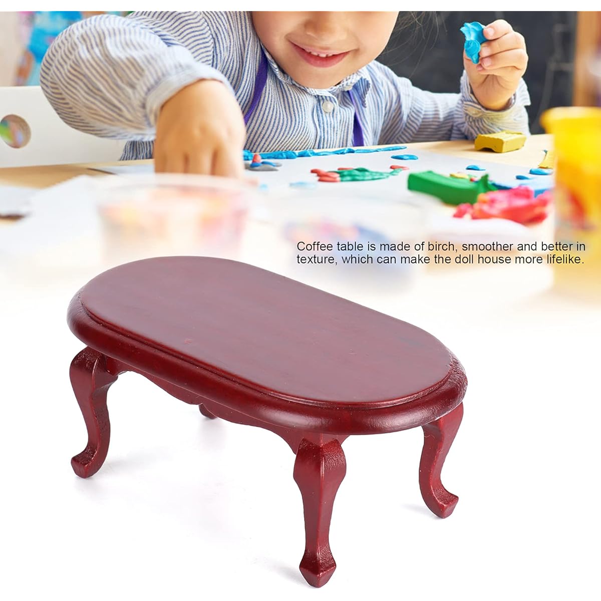 Agatige Miniature Dollhouse Tea Table 1:12 Dollhouse Wooden Coffee Table Living Room Tea Table Miniature Furniture Model(#2)