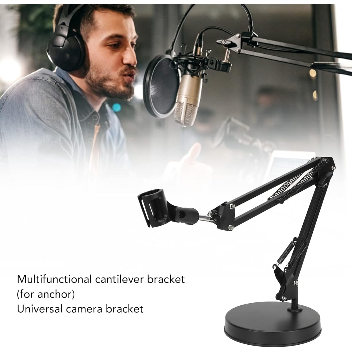 Diyeeni Desktop Microphone Stand Adjustable Microphone Tripod Stand with Boom Arm Shock Mount Microphone Arm Stand 1/4 Screw Hole Live Streaming Game Recording