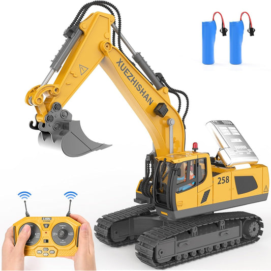 Remote Control Excavator Toy for 6 Year Old Boys, Construction Toys with Metal Excavator & Lights, 11CH RC Excavator Toy for Boys 8-12 Years Old Kids 2023 Christmas Birthday Gift