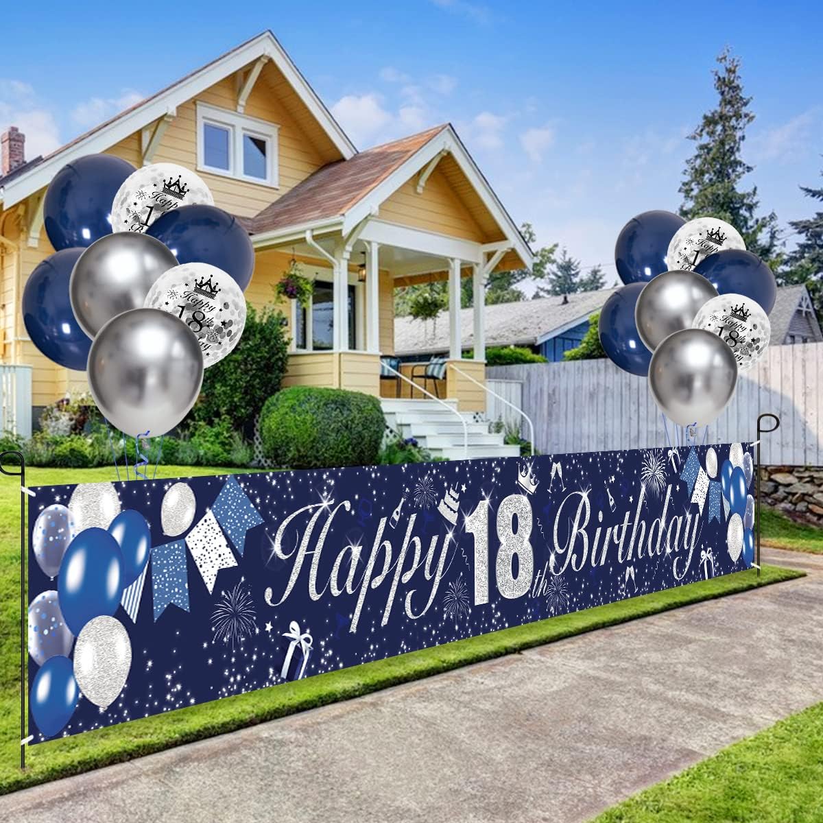 Blue Birthday Decoration Banner (Blue Silver 18th)