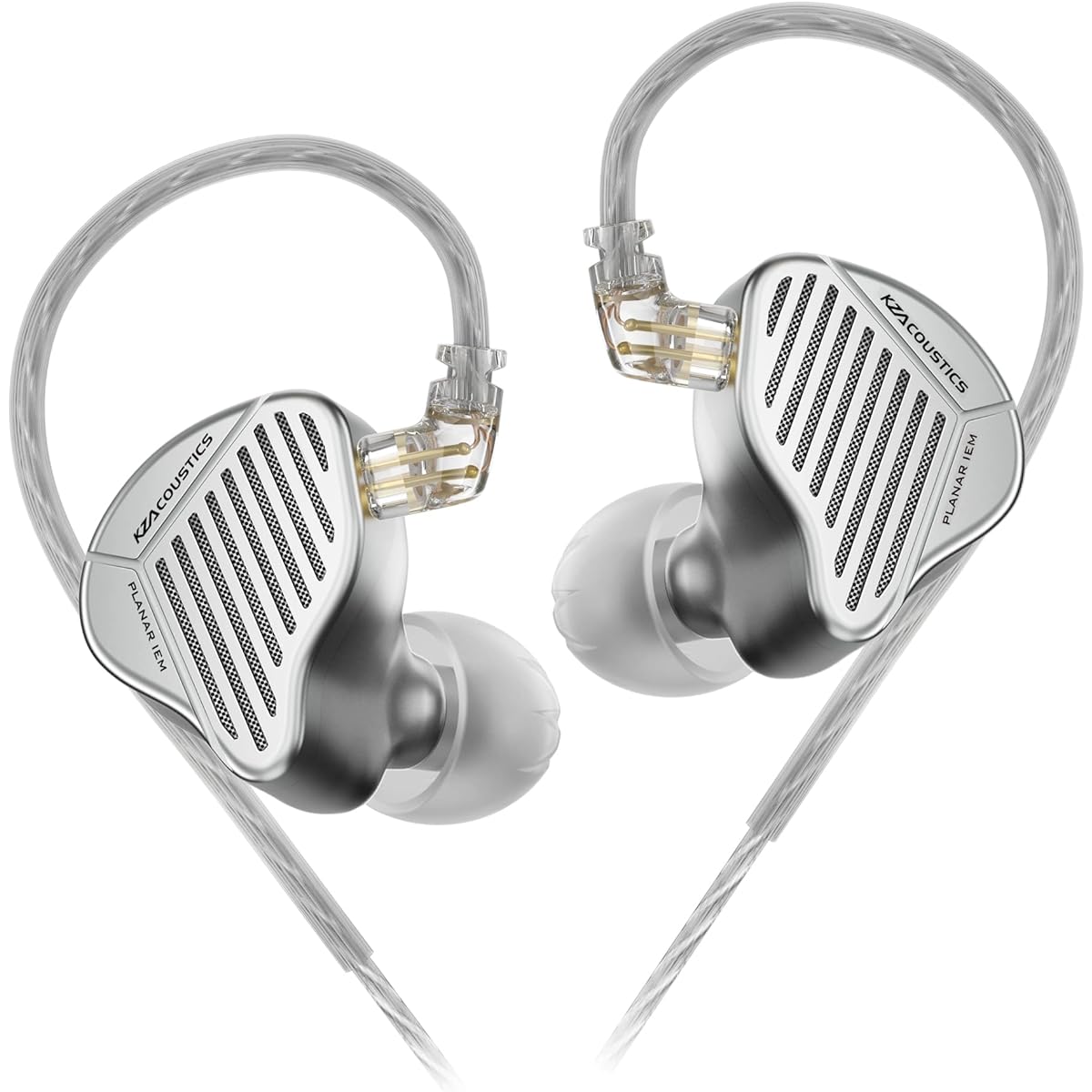 Linsoul KZ PR1 13.2mm Planar Diaphragm Driver HiFi In-Ear Monitor IEM Detachable 2 Pin OFC Silver Plated Cable Microphone for Audiophile/Studio/Musician Silver No Microphone