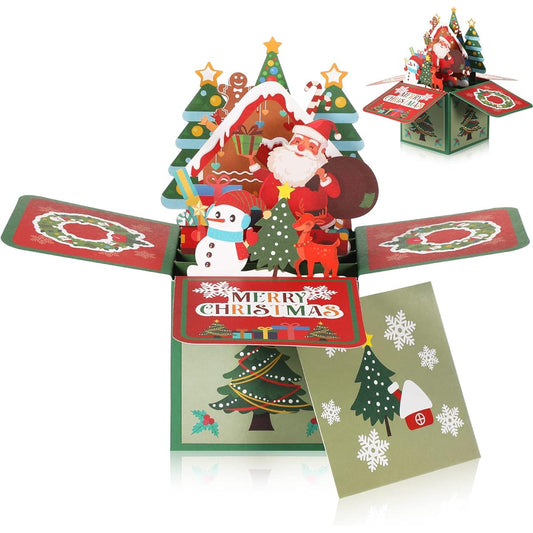 2 Pack Christmas Greeting Cards, Christmas Pop Up Cards with Envelopes, 3D Box Cards for Christmas Party, Kids, Students, Christmas Holiday Gifts (Santa Claus)