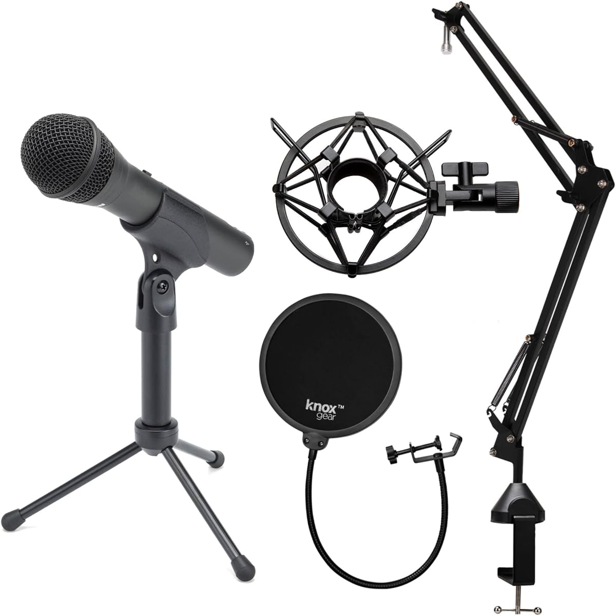 Samson Q2U Handheld Dynamic XLR/USB Microphone Bundle with Boom Arm, Shock Mount and Pop Filter (4 Items)