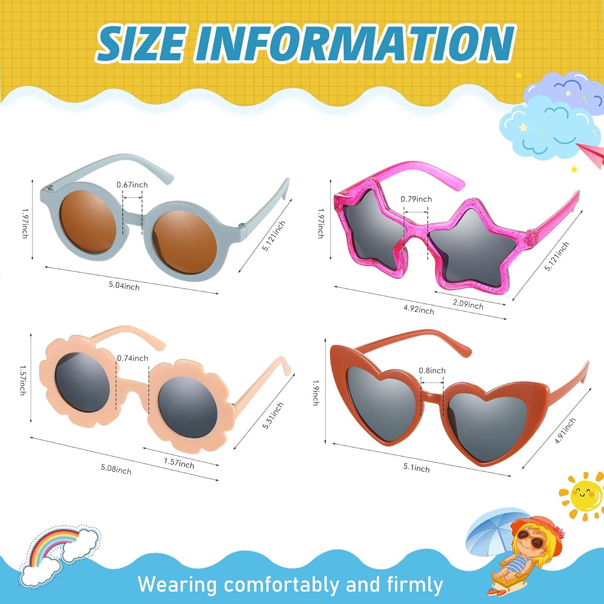 24 Pcs Flower Round Heart Star Shaped Kids Sunglasses Set Cute Girls Beach Outdoor Sunglasses Party Favor Costume Eyewear for Kids Toddlers Boys Girls