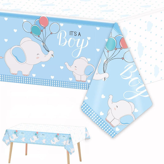 3 Pieces Baby Shower Party Tableware for Boys Party Table Cover for Boys Blue Elephant Theme Oh Baby Tableware Baby Shower Party Decorations Supplies 154X108 Inch
