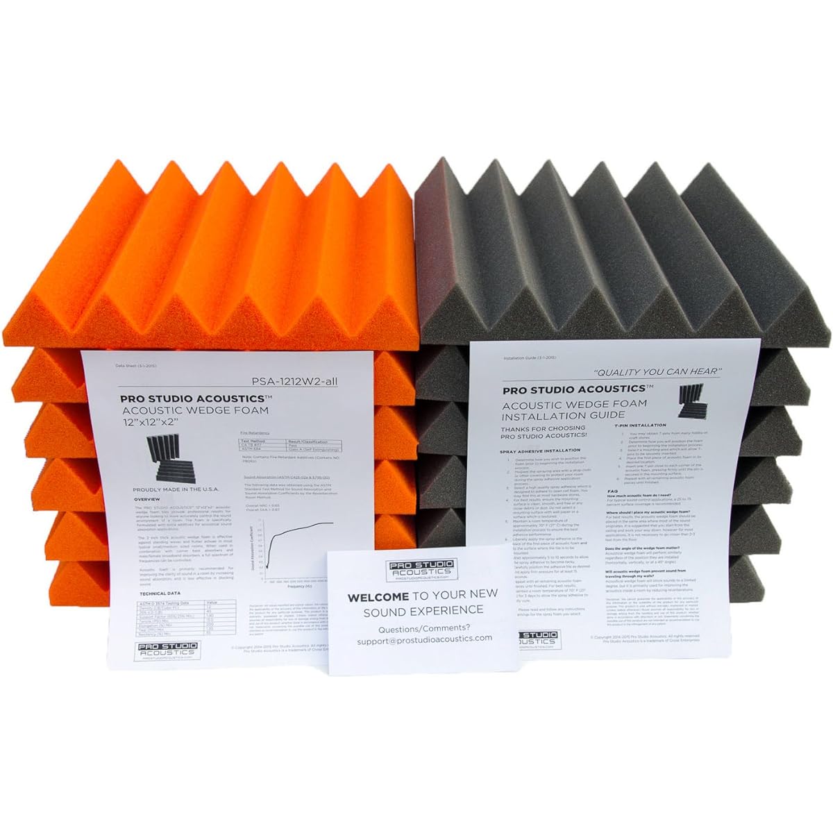 Pro Studio AcousticsTM - 12"x12"x2" Acoustic Wedge Foam Absorbent Soundproofing Tiles - Orange/Charcoal - 12 Pack