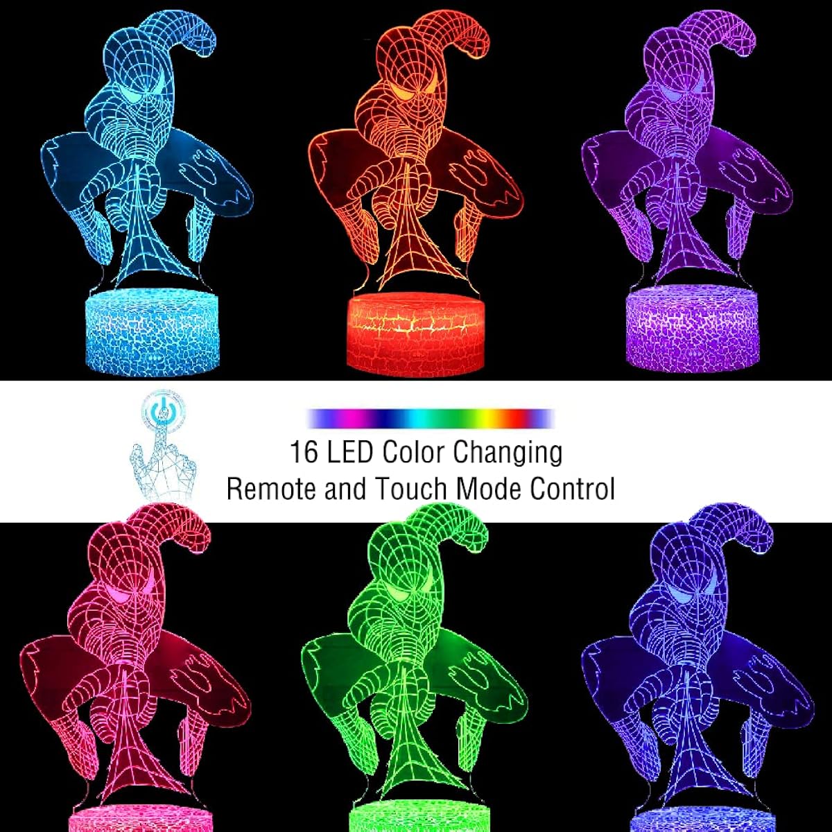 Superhero Gifts 3D Night Light for Kids Superhero Toys for Boys Spider Hero Night Light Kids 16 Colors Changing Remote Smart Touch Cool Gifts for Boys Men Girls Bedroom Light