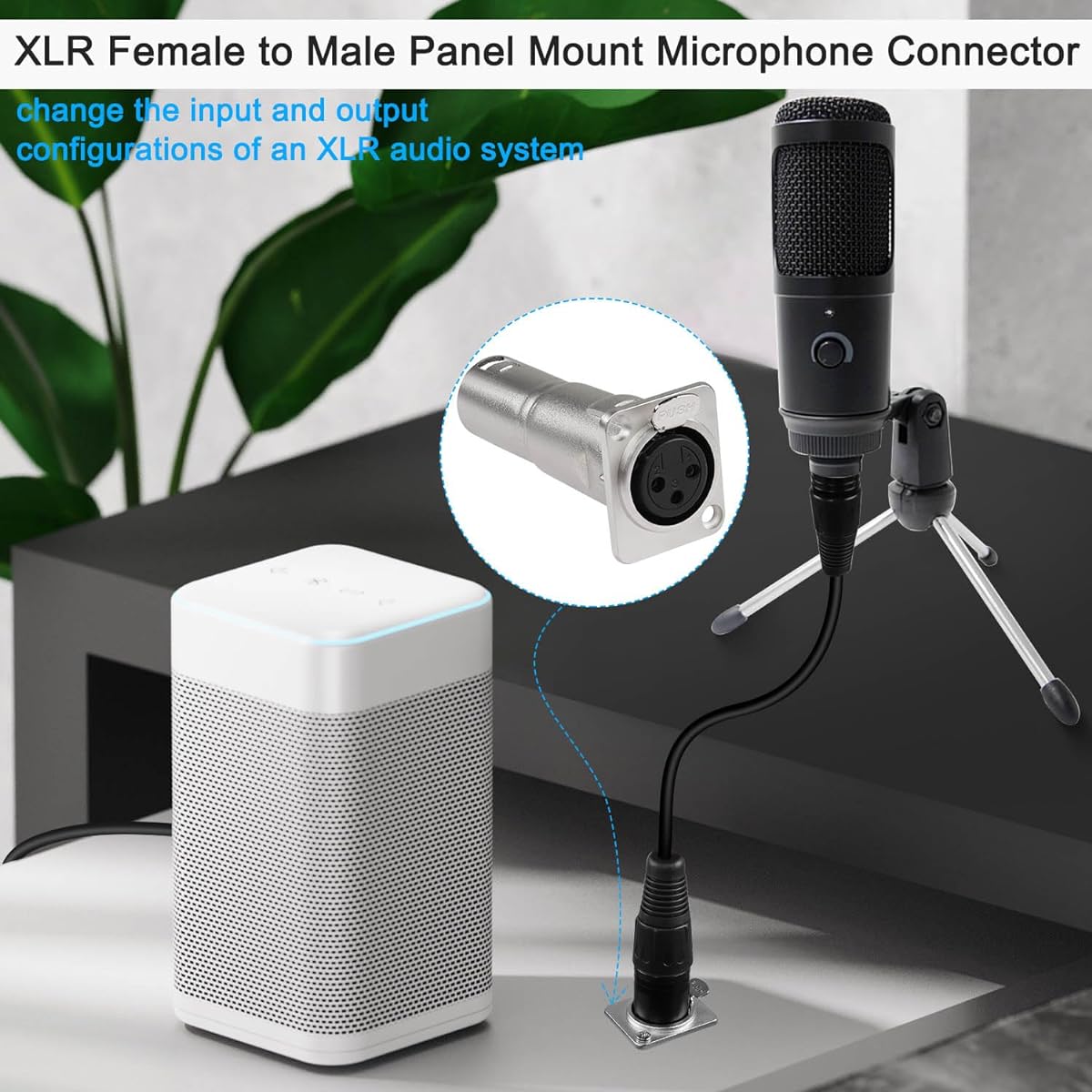 QIANRENON XLR Female to Male Panel Mount Microphone Connector 3 Pin XLR Jack to Plug Mounting Adapter Coupler XLR Feed Through Mount Socket for Microphone Mixer Audio Devices Silver