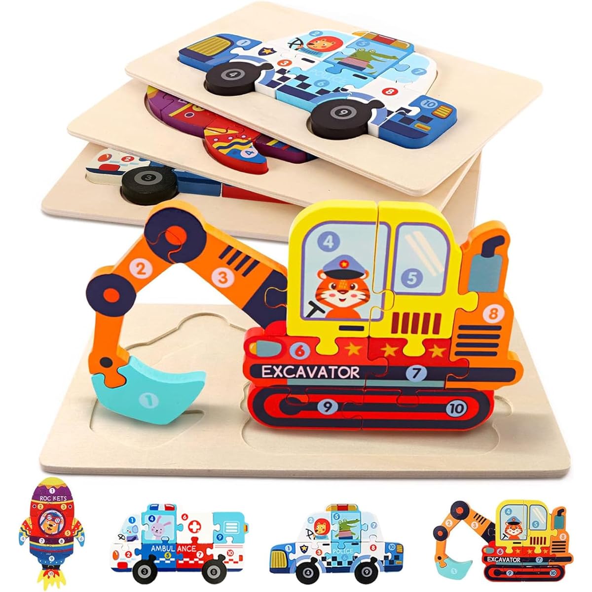 Puzzles for Kids Ages 3-5 Toddler Montessori Toys Learning Puzzles Vehicles Puzzles 4 Pack Birthday
