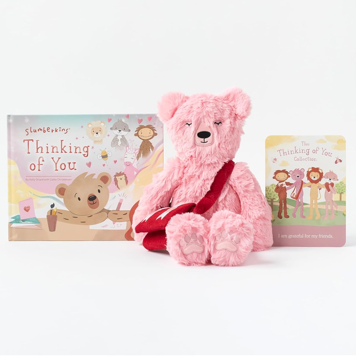 Slumberkins Peony Honey Bear Kin Mailbag and Thinking of You Book Gift Set - Celebrate Your Love This Valentine's Day - Social Emotional Learning Toys for Boys and Girls