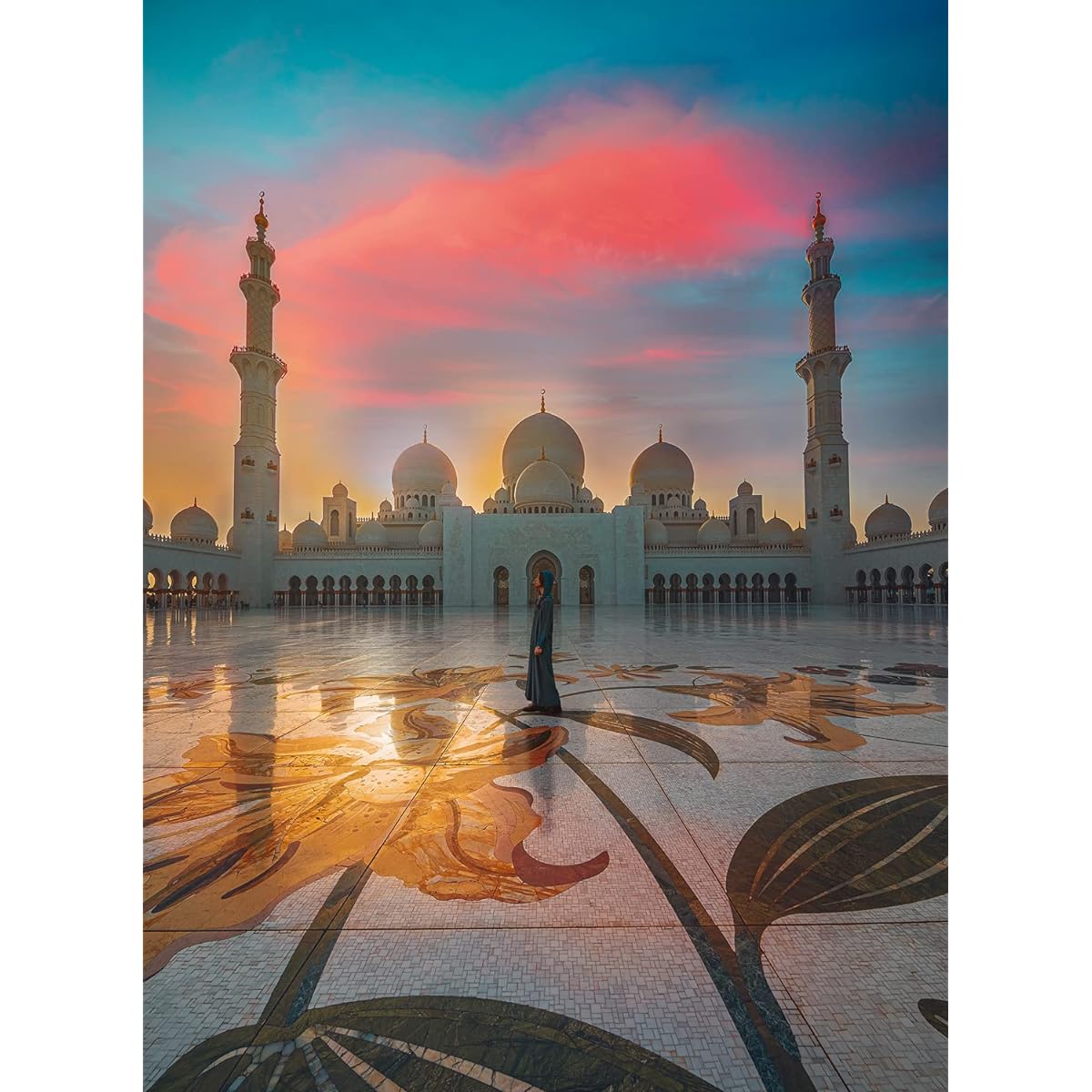 Buffalo Games - blanc - Sunset Abu Dhabi Mosque - 300 Piece Jigsaw Puzzle for Adults Challenging Puzzle Perfect for Game Night - 300 Piece Completed Puzzle Size 21.25 x 15.00