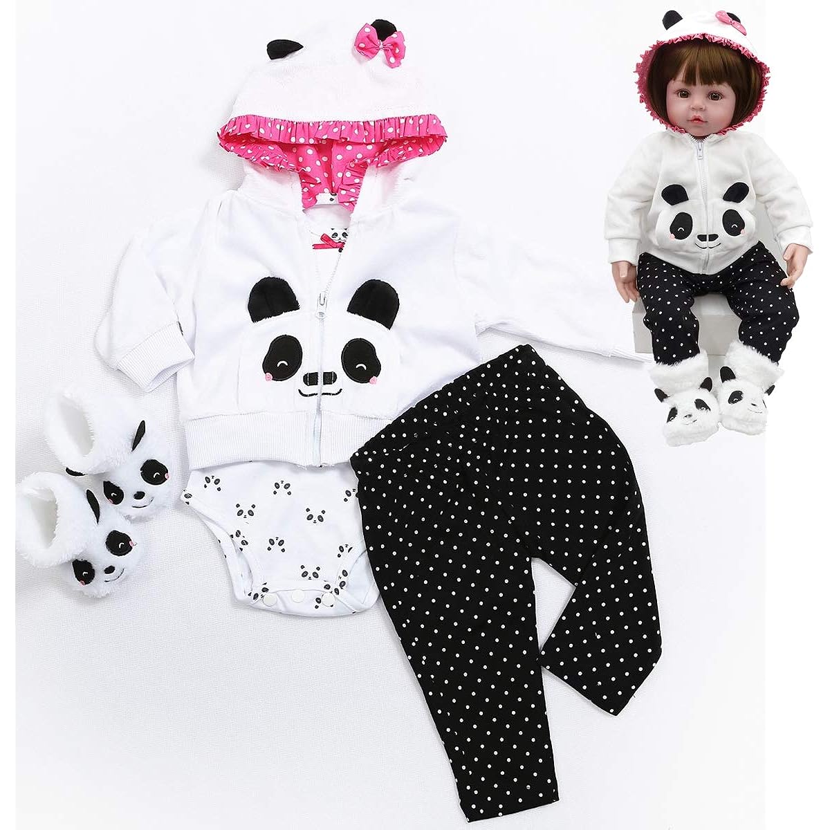 Reborn Baby Girl Doll Clothes 18inch Panda Outfit Accessories for 17-19inch Reborn Dolls Newborn Baby Girl Matching Clothes