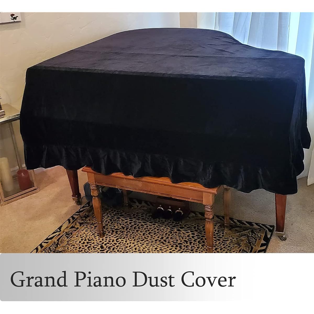 J&C Grand Piano Cover 220G Thick Press Cloth Golden Velvet 5' 5'8' 6' 7' 8' Dustproof Anti-Static Universal Cover Black (210-220cm)