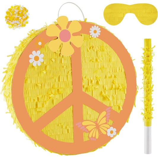 12.9" Groovy Retro Hippie Boho Pinata Hippie Boho Party Favors Peace Sign 2 Groovy Pinatas 60s 70s Hippie Party Pinata Hippie Boho Groovy Flowers Birthday Baby Shower Wedding