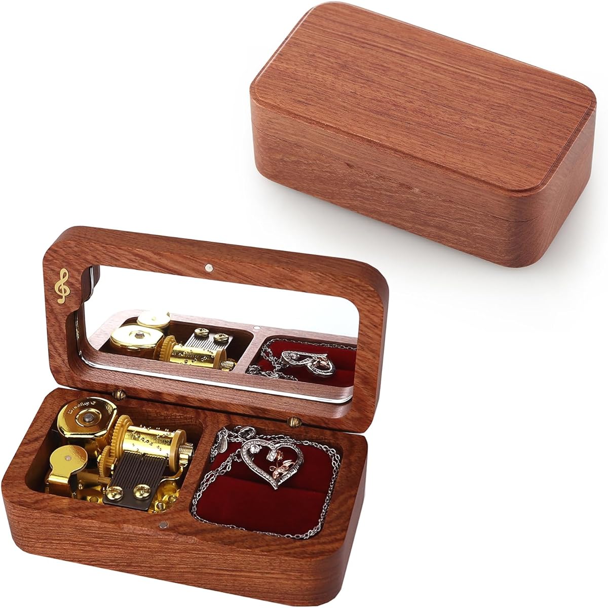 JYmusic Jewelry Music Box with Rose Necklace for Girlfriend, Mother, Daughter, Wife, Sister (Rosewood Melody:Can't help but fall in love)