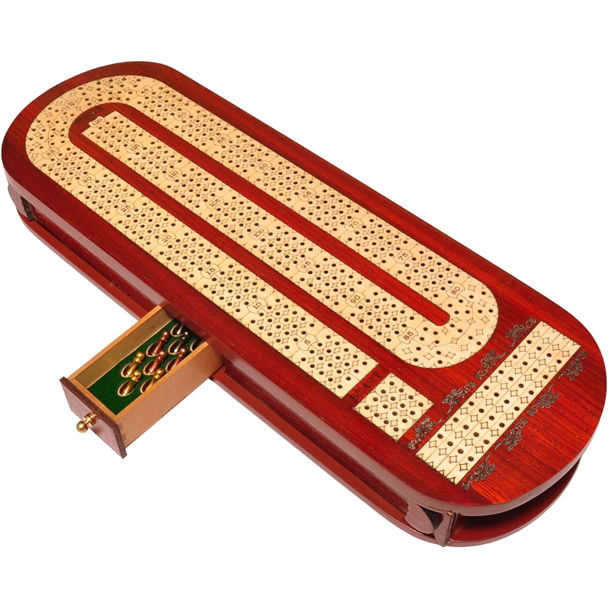 Palm Royal Handicrafts 4 Track Wooden Cribbage Board Made from Bloodwood and Maple Wood, Retractable Wooden Cribbage Board