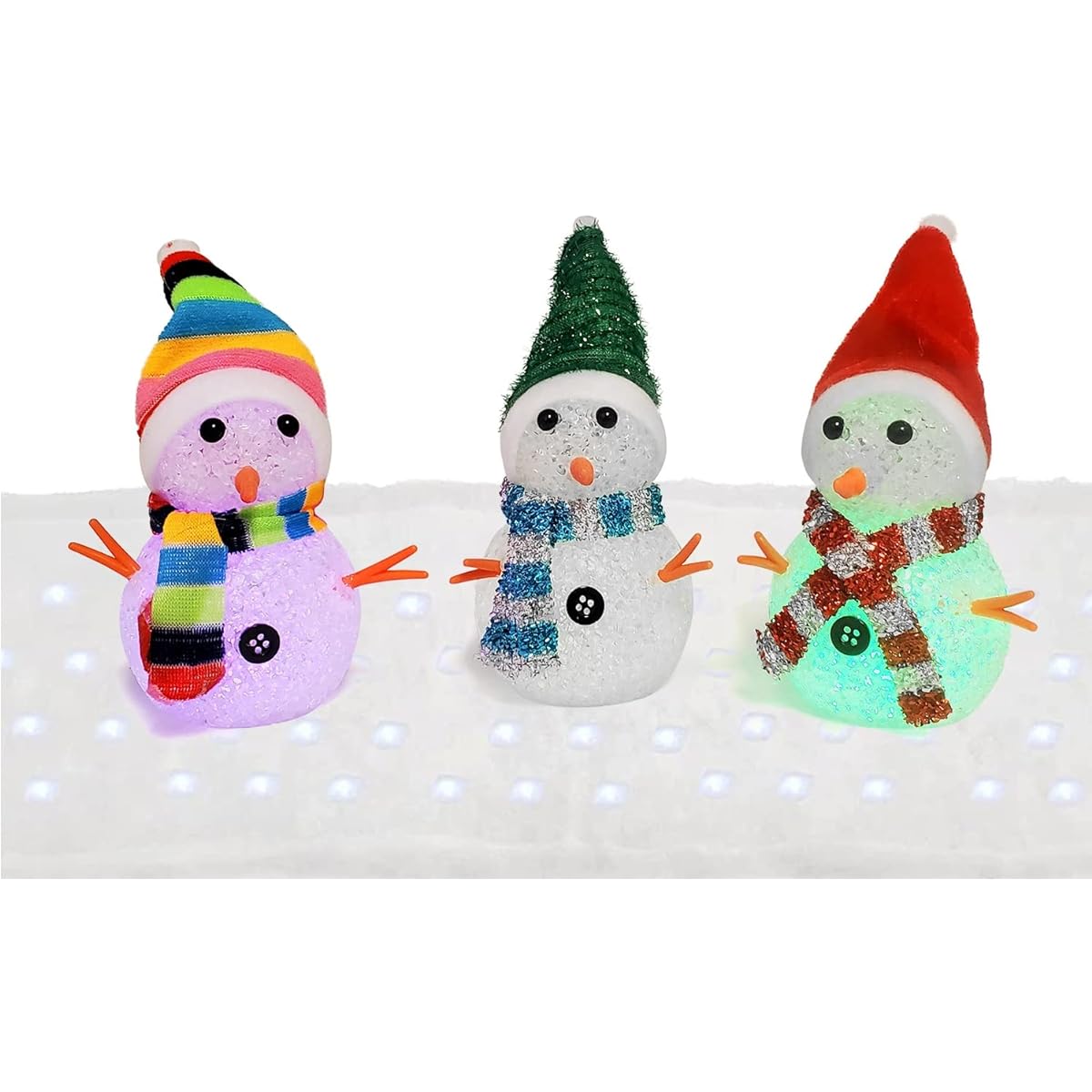 Kovot Mini Snowman with Colorful Hat & Scarf LED Table Runner Set of 3