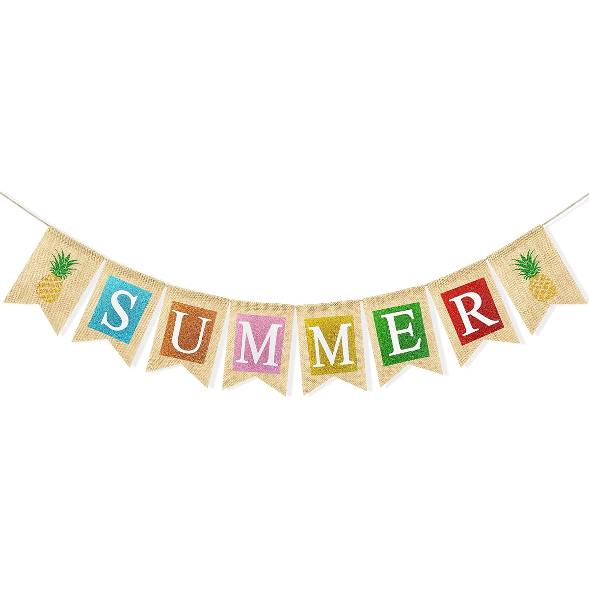 VILIFEVER Burlap Summer Banner Porch Sign, Welcome Summer Decorations for Mantel Fireplace, Hawaiian Tropical Luau Beach Pool Party Decorations Supplies Hello Summer Home Decorations