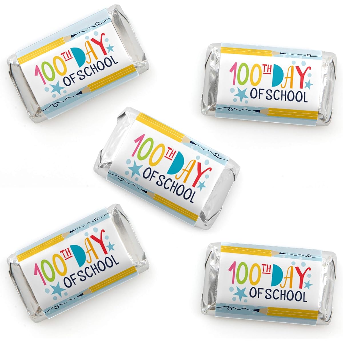 Big Dot of Happiness Happy 100th Day of School - Mini Candy Bar Wrapper Stickers - 100 Days of Party Accessories - 40 Count