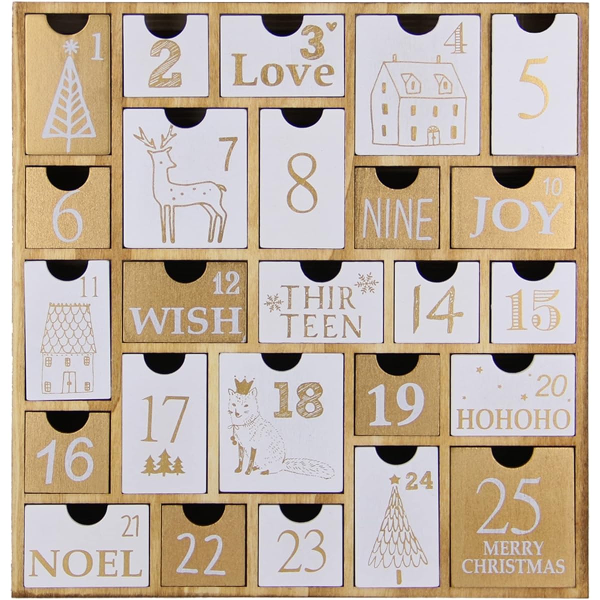 Juegoal Countdown Christmas Calendar 2021 Natural Wooden Tree Shape Advent Calendar with 24 Storage Drawers for Kids, 15" Tall