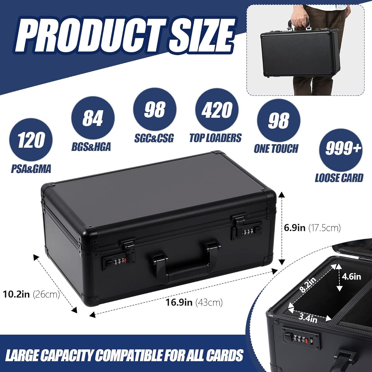 Maitys Grading Card Storage Box Sports Card Display Case Grading Card Slab Carrying Case Compatible with 120+ BGS PSA FGS Grading Sports Trading Cards Waterproof Card Case for Grading Sports Cards