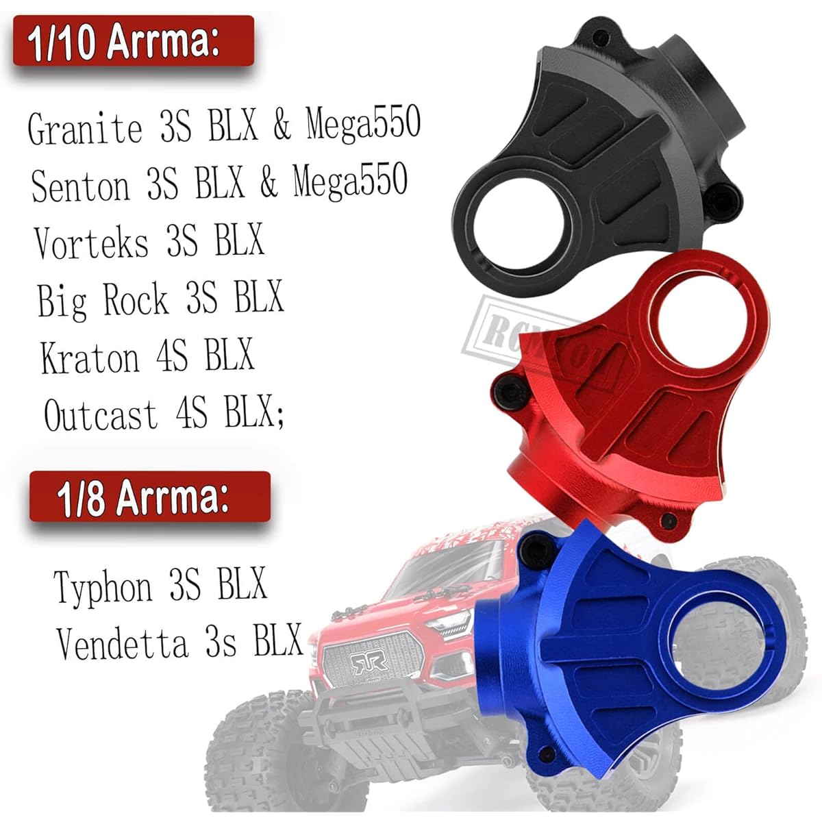 RCMYou Upgrade Parts Differential Yoke Set Differential Cover Case for 1/10 Arrma Big Rock/Granite/Vorteks/Senton 3S BLX&Mega550,1/10 Outcast/Kraton 4S BLX 4WD,1/8 Typhon/Vendetta 3S BLX&Mega550,Navy Blue