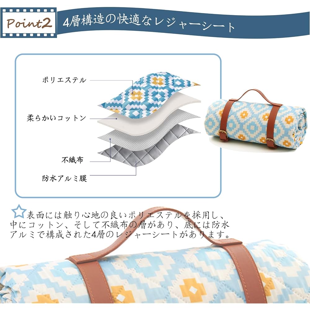 SiwaQio Leisure Sheet, Thick Outdoor Mat, Large Picnic Mat, Waterproof, Leisure Sheet, 4 Layer Construction, Tent Mat, Machine Washable, Compact, Cherry Blossom Viewing/Picnic/Fireworks Festival/Park/Sports Day