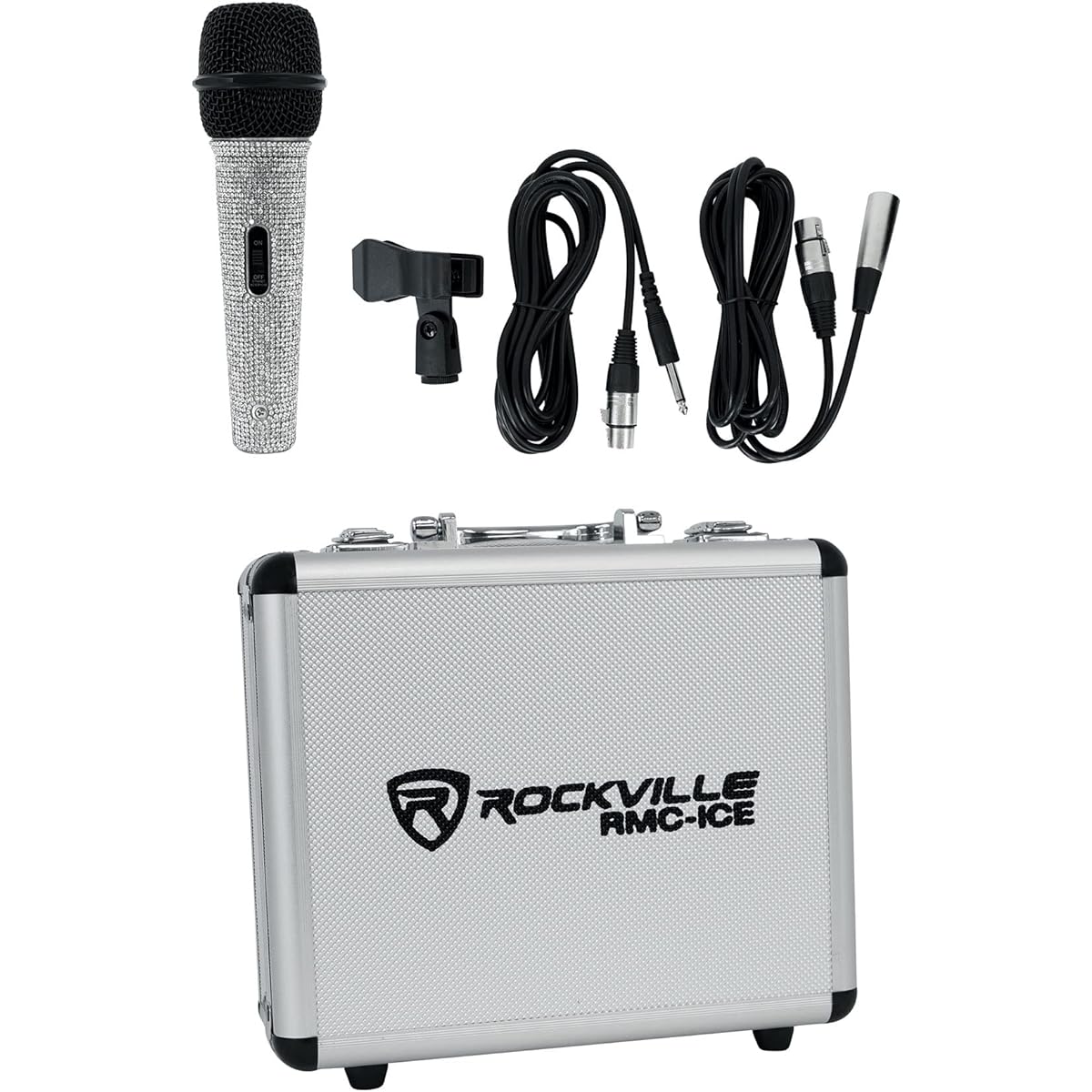 Rockville RMC-ICE Pro Diamond Vocal Karaoke Microphone with Great Sound + Case + Cable
