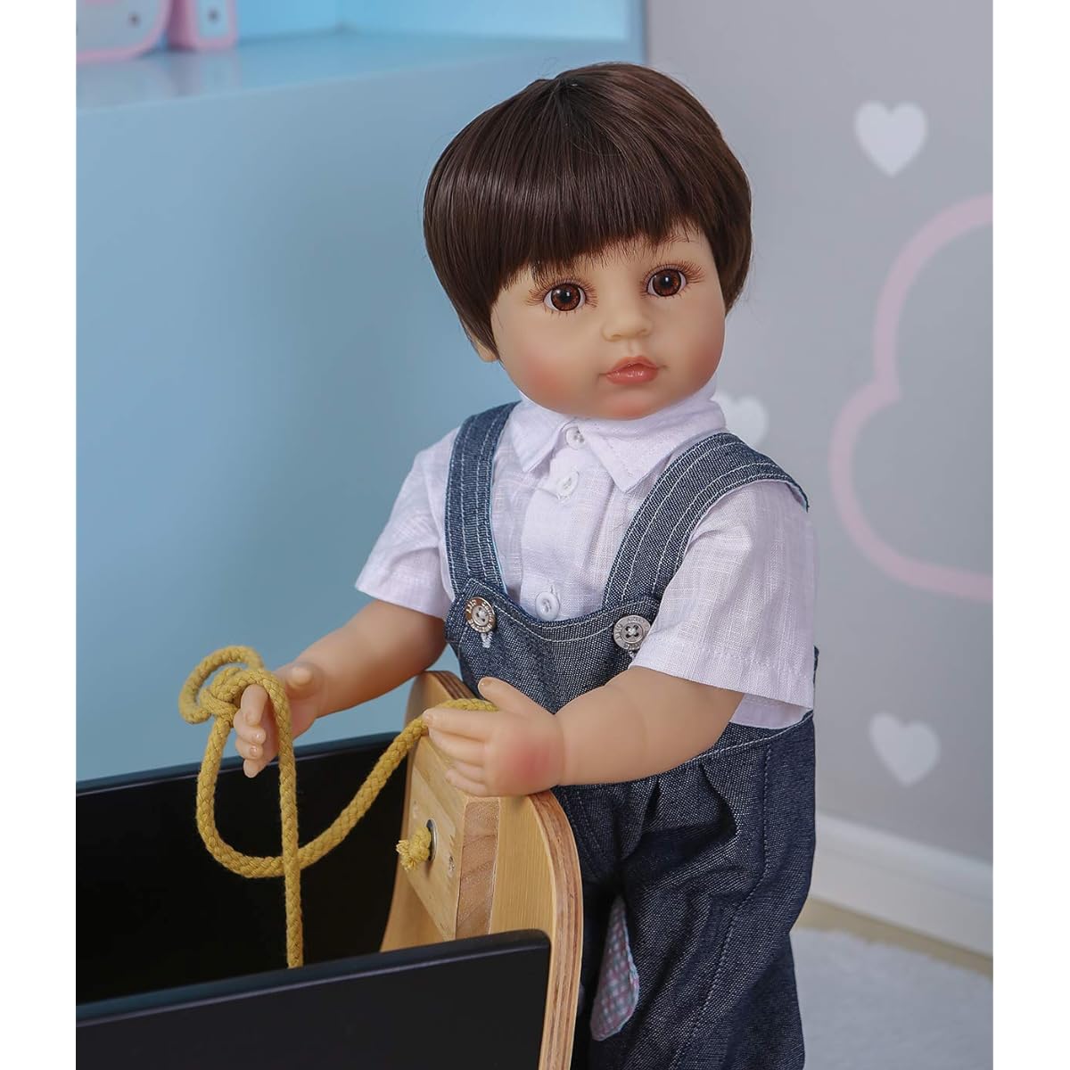 ROSHUAN 22" Reborn Toddler Baby Doll Reborn Baby Girl Blonde Hair Weighted Full Body Silicone Vinyl Reborn Baby Doll Blue Eyes Pink Dress Accessories Girl Birthday Gift (22" Boy)