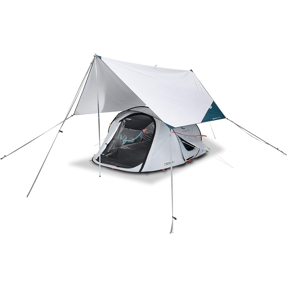 Quechua Decathlon Camping Climbing Multifunctional Tarp/Hexatarp UV Protection Light Blocking Compact Pole Included Easy Setup Easy to Carry White FRESH