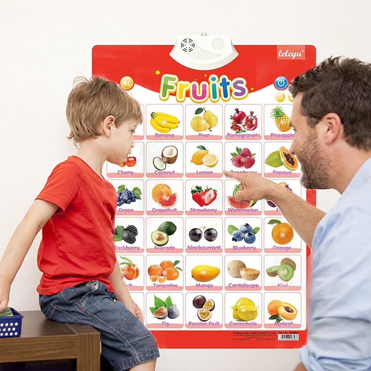 FUNWISH 4 Pieces Electronic Interactive Alphabet Wall Chart, Toddler Learning Activities Electronic Alphabet Poster Wall Chart Early Education ABC Music Fruits Cars Animals