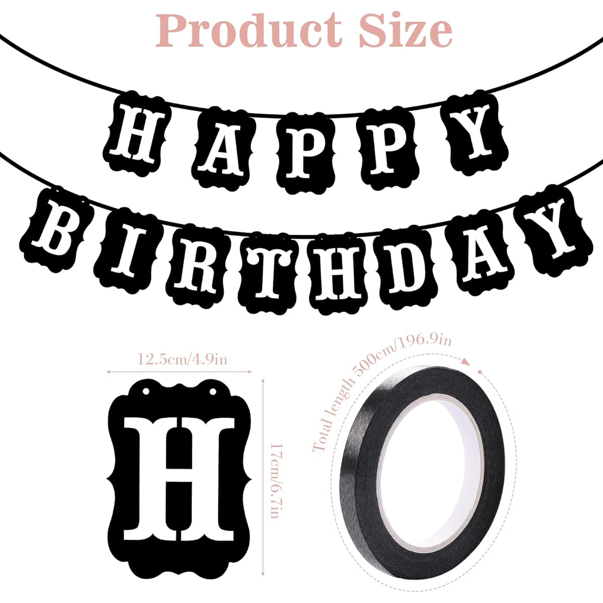 Happy Birthday Banner for Kids Women Men Black Happy Birthday Sign Happy Birthday Garland Happy Birthday Hanging Decoration Supplies for Boys Girls Women Men (Black)