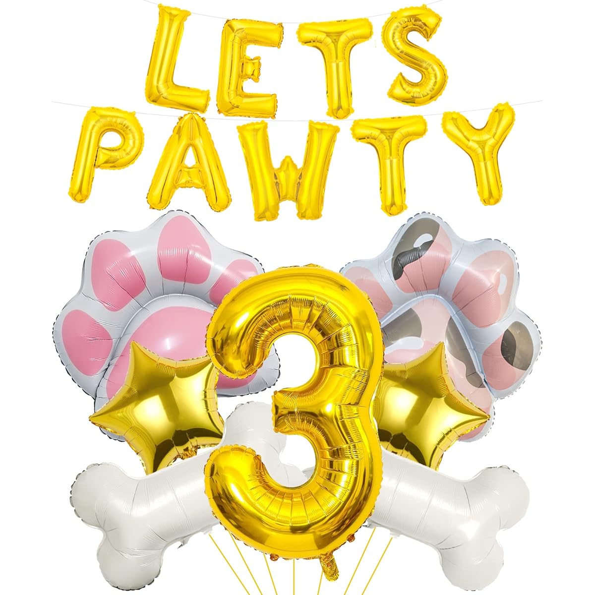 Dog Balloon Porty Balloon Dog Paw Print Birthday Number Mylar Foil Balloon Porty Birthday Decorations Dog 3rd Birthday Party Supplies (3 Years Old)