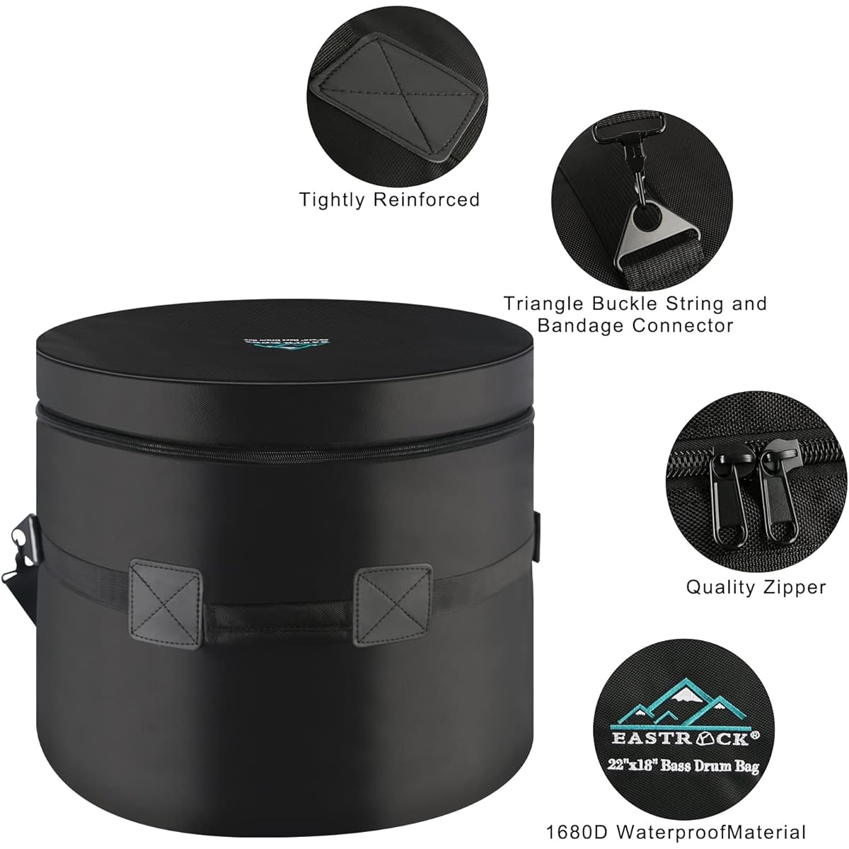 EASTROCK 22" x 18" Bass Drum Bag, Bass Drum Case Protects your drums with 15mm thick padding (22 x 18" Bass)