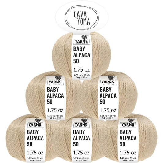 CAVAYOMA 100% Baby Alpaca Yarn Chunky 30+ Colors (No Itch) #5 Bulky Baby Alpaca Yarn for Knitting & Crocheting 6 Balls (300g 10.5oz) Handpicked Quality from Peru - Sandcastle Beige