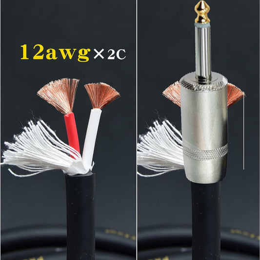 2 Pack 12AWG 6.35mm 1/4" TS Mono Dual 2 Plug 1/4" Male to Speaker Female Speaker Adapter Conversion Cable Cord with Audio Port Connector for Para Bocina de DJ Stage Power Amplifier