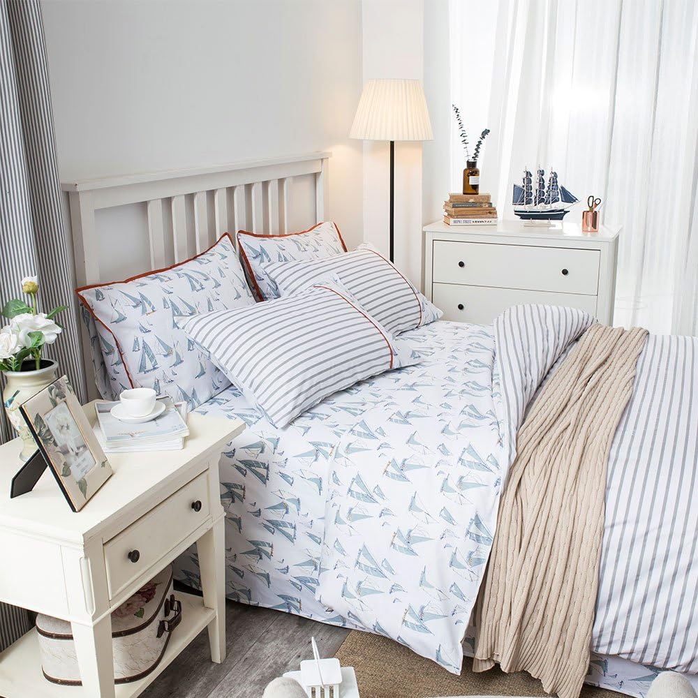 Lausonhouse 100% Cotton Duvet Cover, Printed Thread Cover Double 190x210cm YKK Fully Opening Zipper Cloth Bag Packaging