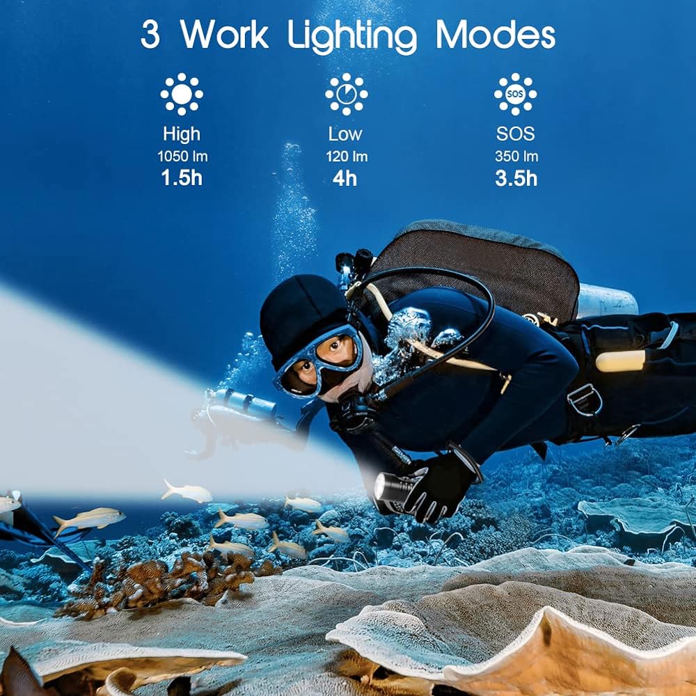 APLOS AP01 Diving Light 1050 Lumens Underwater Light Flashlight 3 Lighting Modes Power Indicator IPX8 Waterproof 100M Disaster Prevention Goods Suitable for Earthquake Prevention/Security Prevention/Fishing/Fishing/Camping/Climbing, etc.