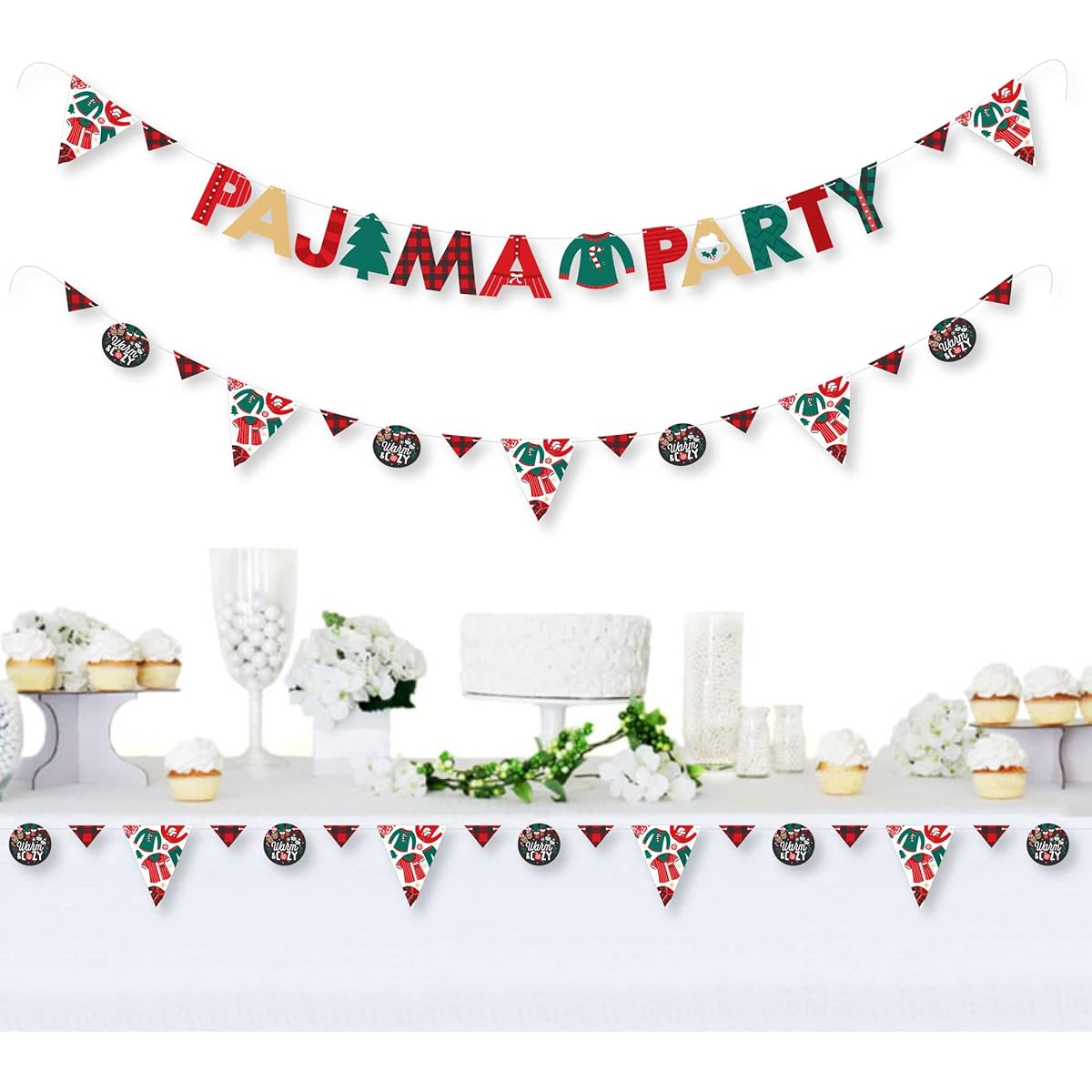 Big Dot of Happiness Christmas Pajamas - Holiday Checkered PJ Party Letter Banner Decorations - 36 Banner Cutouts Slumber Party Banner Letters
