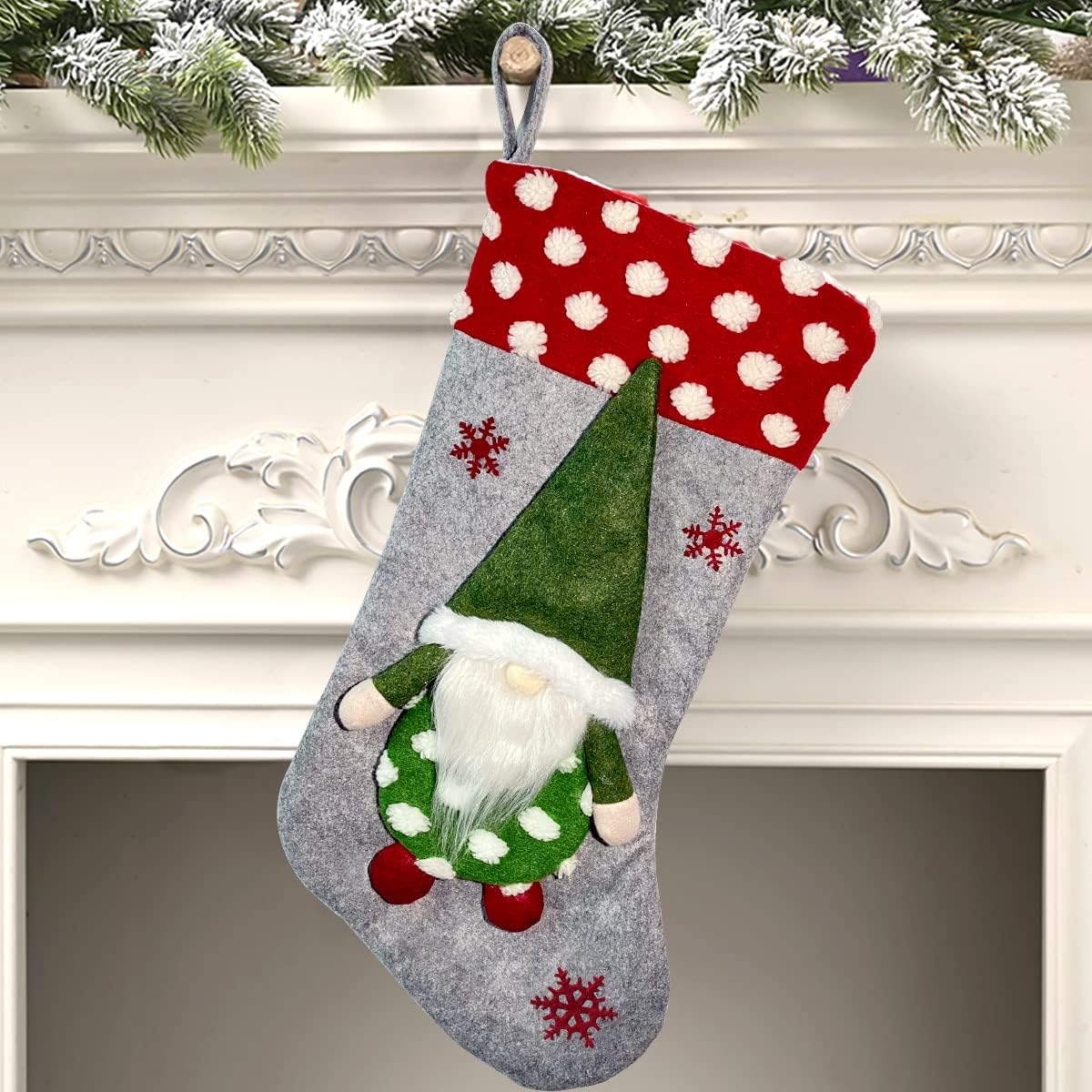 Mauts-inus 20" Red Christmas Decoration Stocking Gnome Christmas Decoration Stocking Gift Box Mantel Decorations Perfect for Party Christmas (Grey)