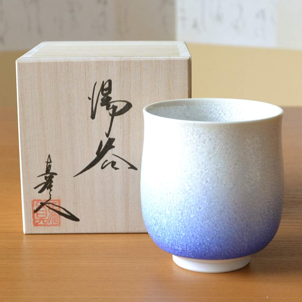 Arita ware hot water cup, wooden box gift that would be great as a gift, indigo-dyed water drops, Baba Maemon kiln, Hasami ware, made in Saga Prefecture, pottery, large size