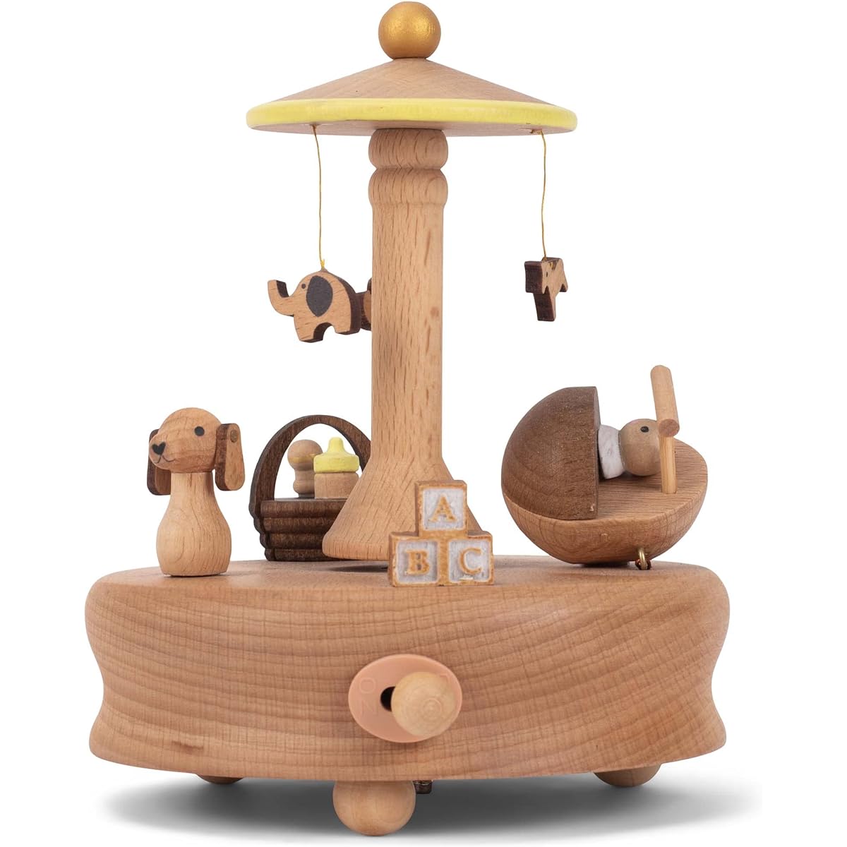 Cottage Garden Sleeping Baby Woodgrain 6" Beech Wind Up Musical Figure