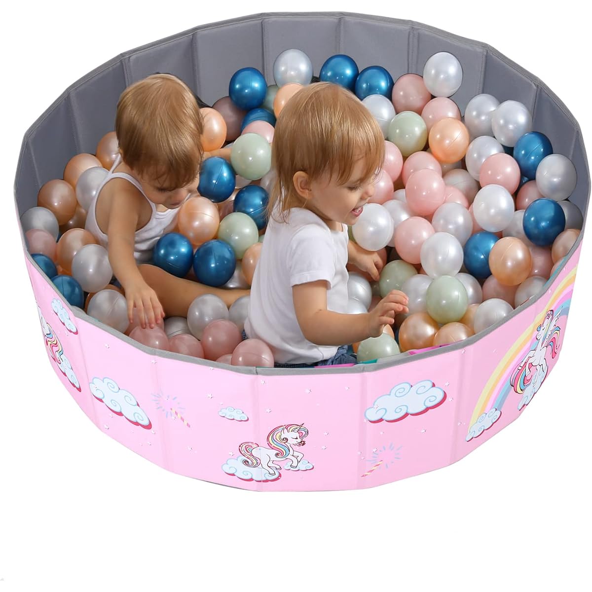 LimitlessFunN Foldable Double Layer Oxford Cloth Kids Ball Pit, Play Ball Pool with Storage Bag (Balls Not Included), Playpen for Toddlers (32 Inch, Small Rainbow Unicorn)