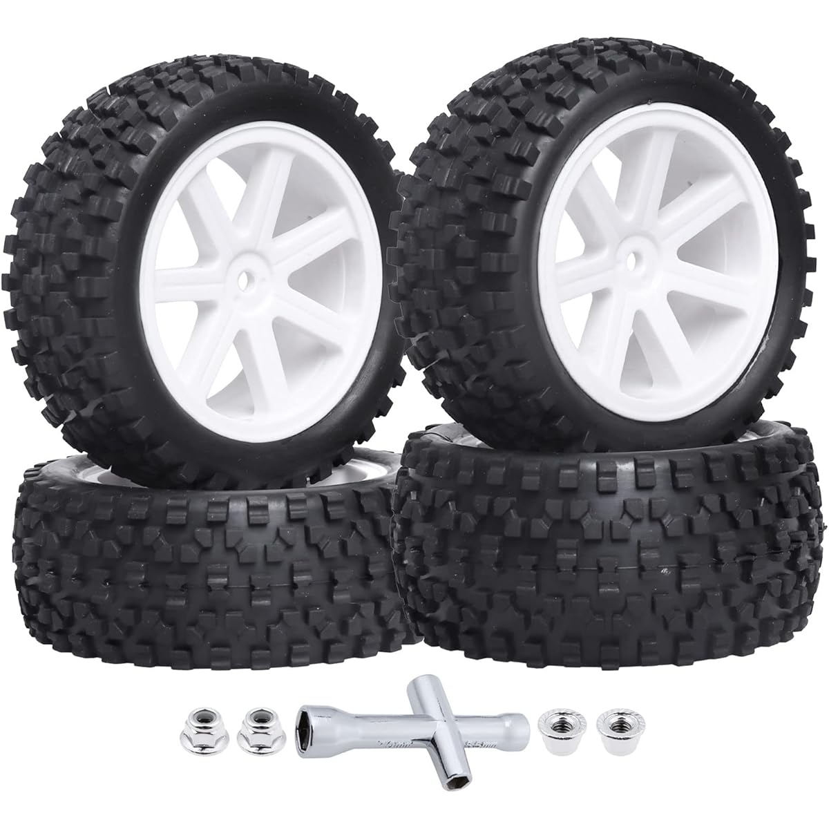 AllinRC Pre-Glued 12mm Hex Wheel Rims Rubber Tires with Foam Inserts 88mm Height for 1/10 Buggy RC Off-Road Car Truck Monster, Set of 4