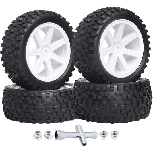 AllinRC Pre-Glued 12mm Hex Wheel Rims Rubber Tires with Foam Inserts 88mm Height for 1/10 Buggy RC Off-Road Car Truck Monster, Set of 4