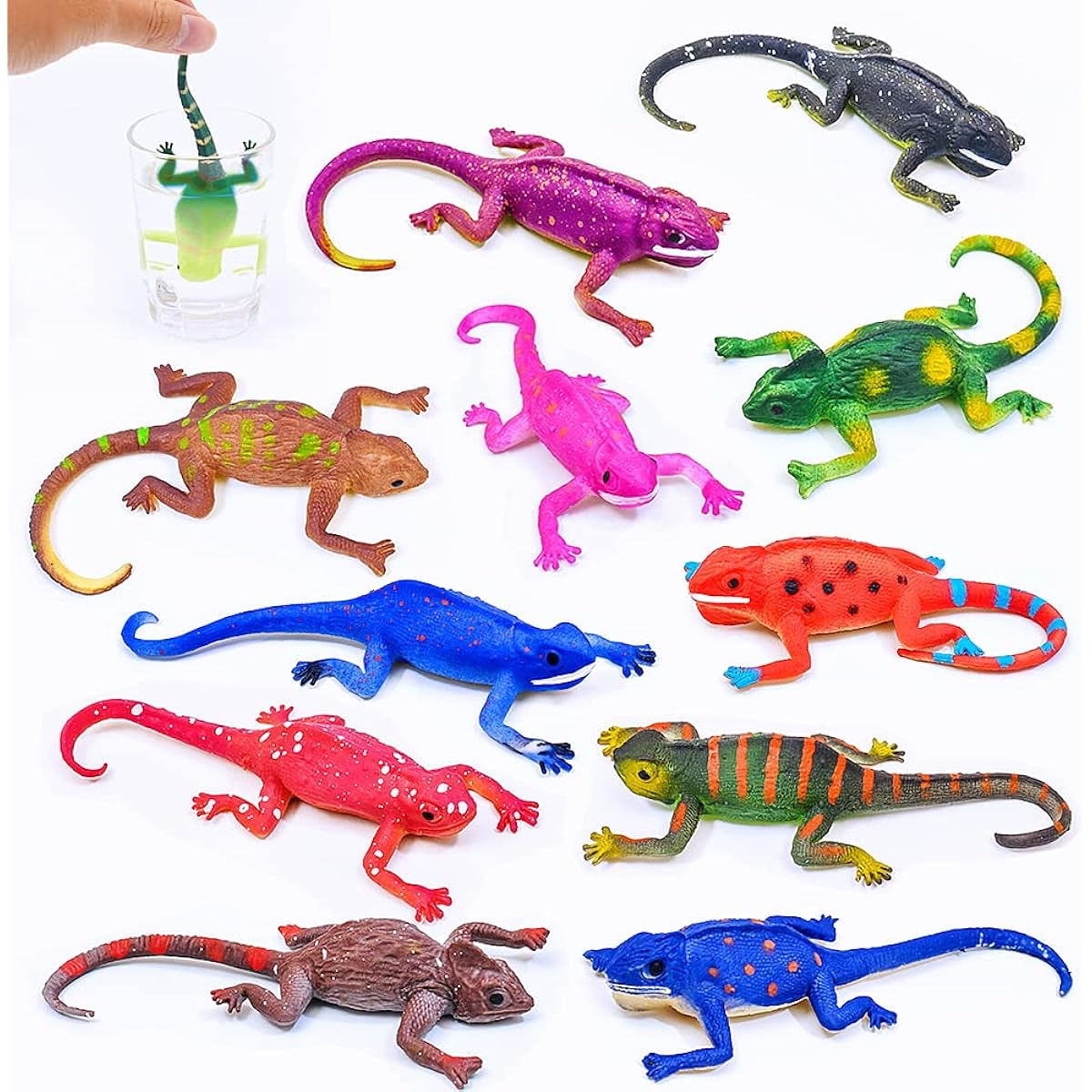 ChuburD 10PCS Lizard Animal Figures, Color Changing Chameleon Toys, Stretchy Realistic Reptile Playset for Kids Ages 3+, Novelty Gag Toys, Goodie Bag Fillers, Cake Toppers, Easter Egg Stuffers