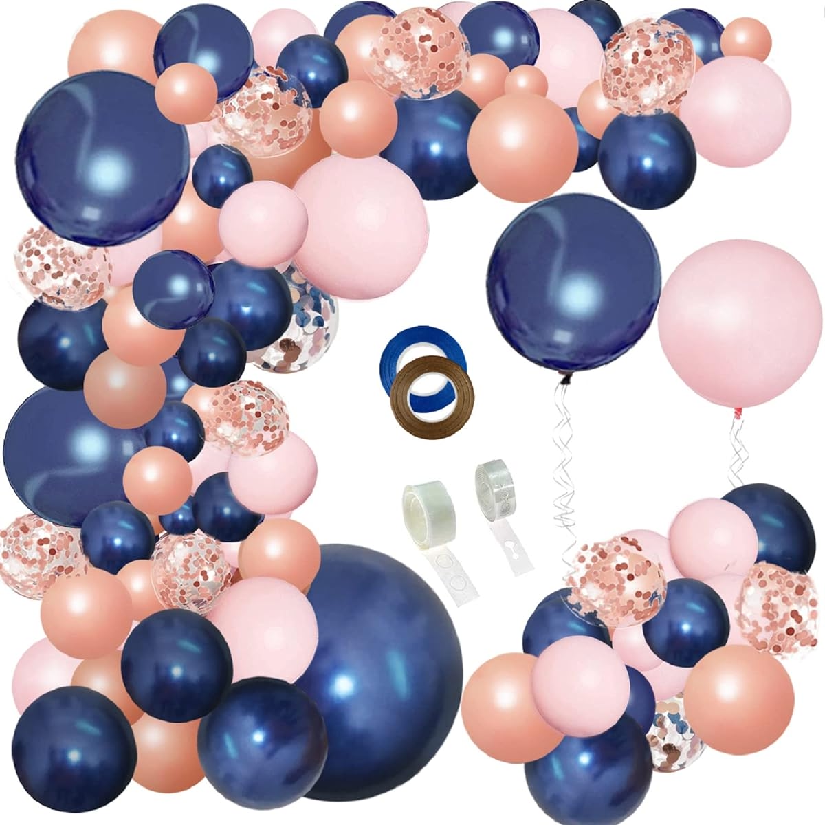 JULLIZ 144pcs Rose Gold Navy Blue and Pink Gender Reveal Balloons Garland Confetti Balloons for Graduation Shower Wedding Prom Birthday Party Decorations
