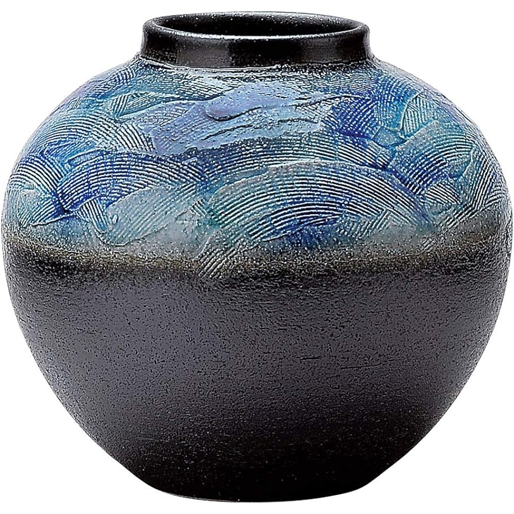 Marui Seito Shigaraki Ware Hechimon Vase Flower Base Large Black Rust Carved Jujube Pottery MR-1-2581