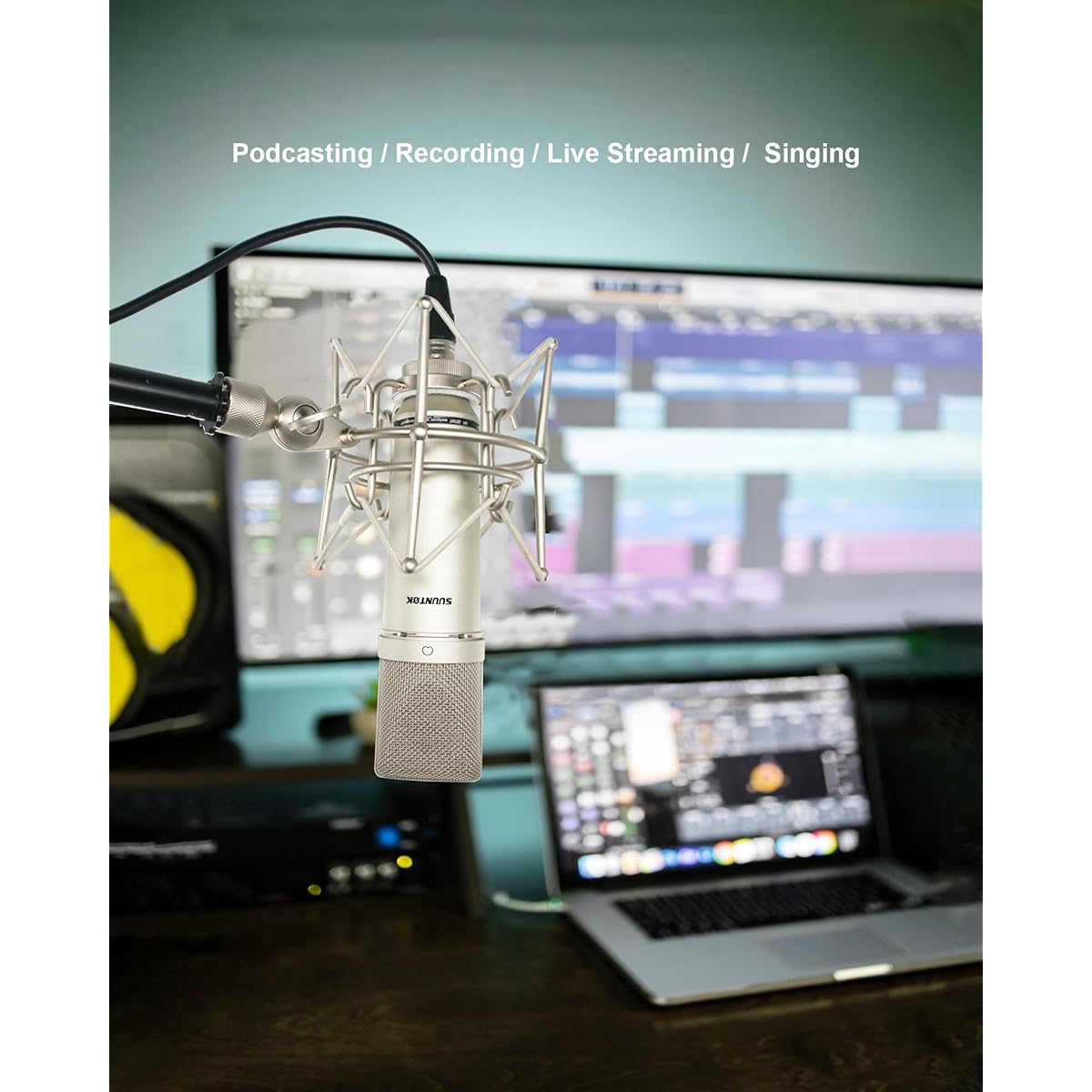 SUUNTOK XLR Condenser Microphone Studio Recording Microphone Perfect for Studio, Podocst, Live Streaming, Broadcast - TM87KB (Champagne)