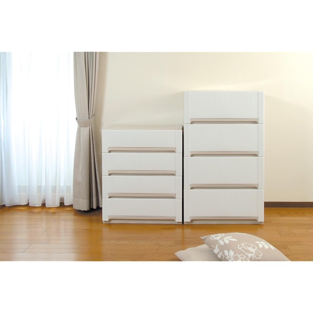 Sanko Plastic Clothes Storage Aura Wide Shallow 4 Tiers W65 x D44.7 x H79.6cm White 421562